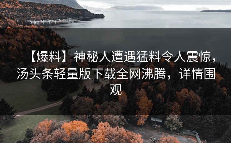 【爆料】神秘人遭遇猛料令人震惊，汤头条轻量版下载全网沸腾，详情围观